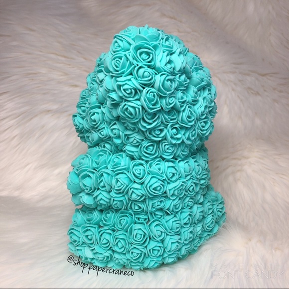 Handmade Forever Rose Bear Turquoise 20cm - Picture 5 of 5